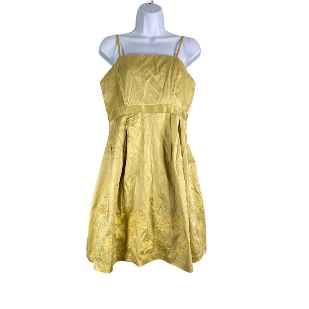 Lucy Paris‎ Women's A-Line Spaghetti Strap Yellow Embroidered Hem Dress Size L